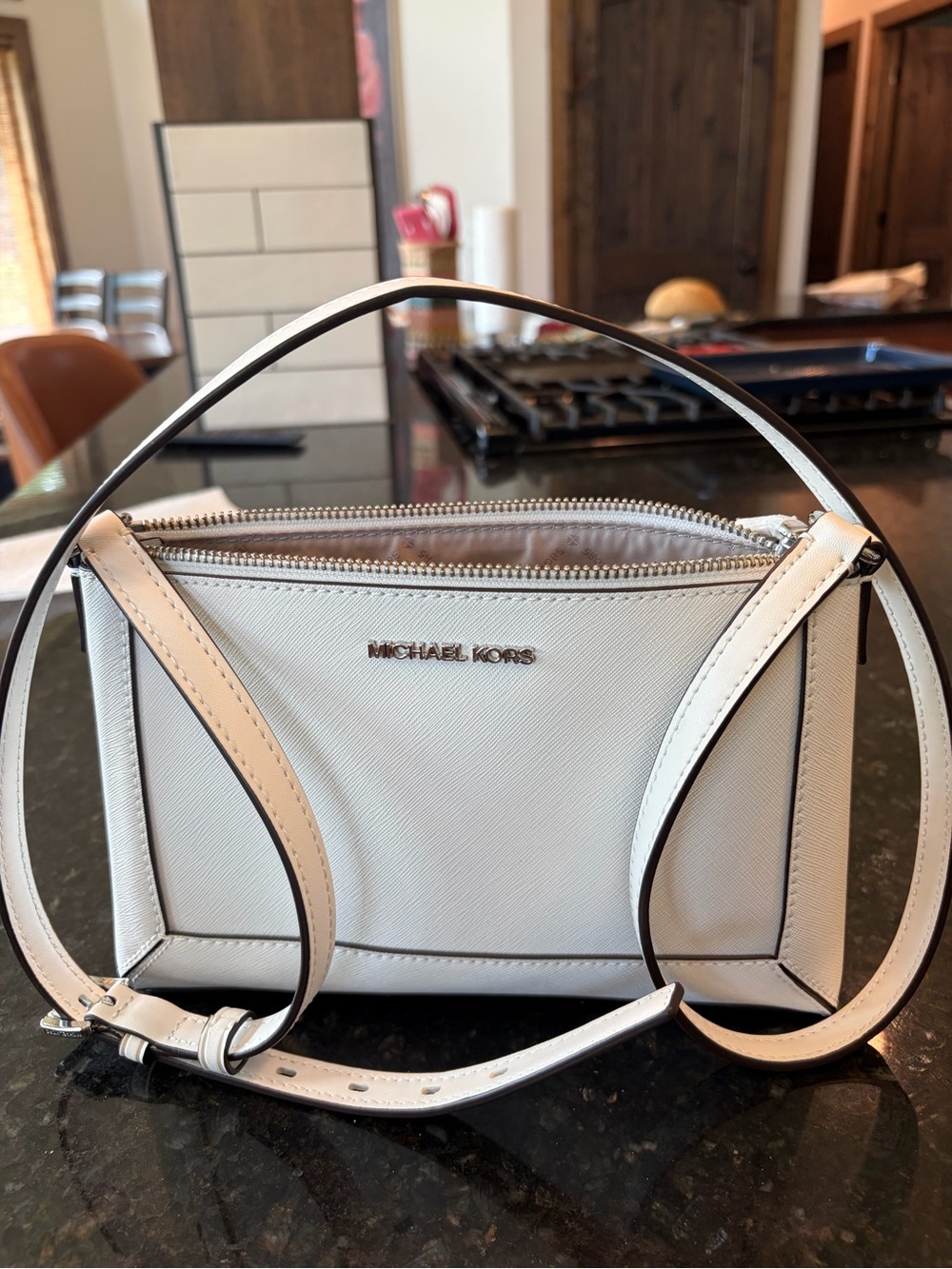 Michael Kors White Saffiano Leather Crossbody Bag